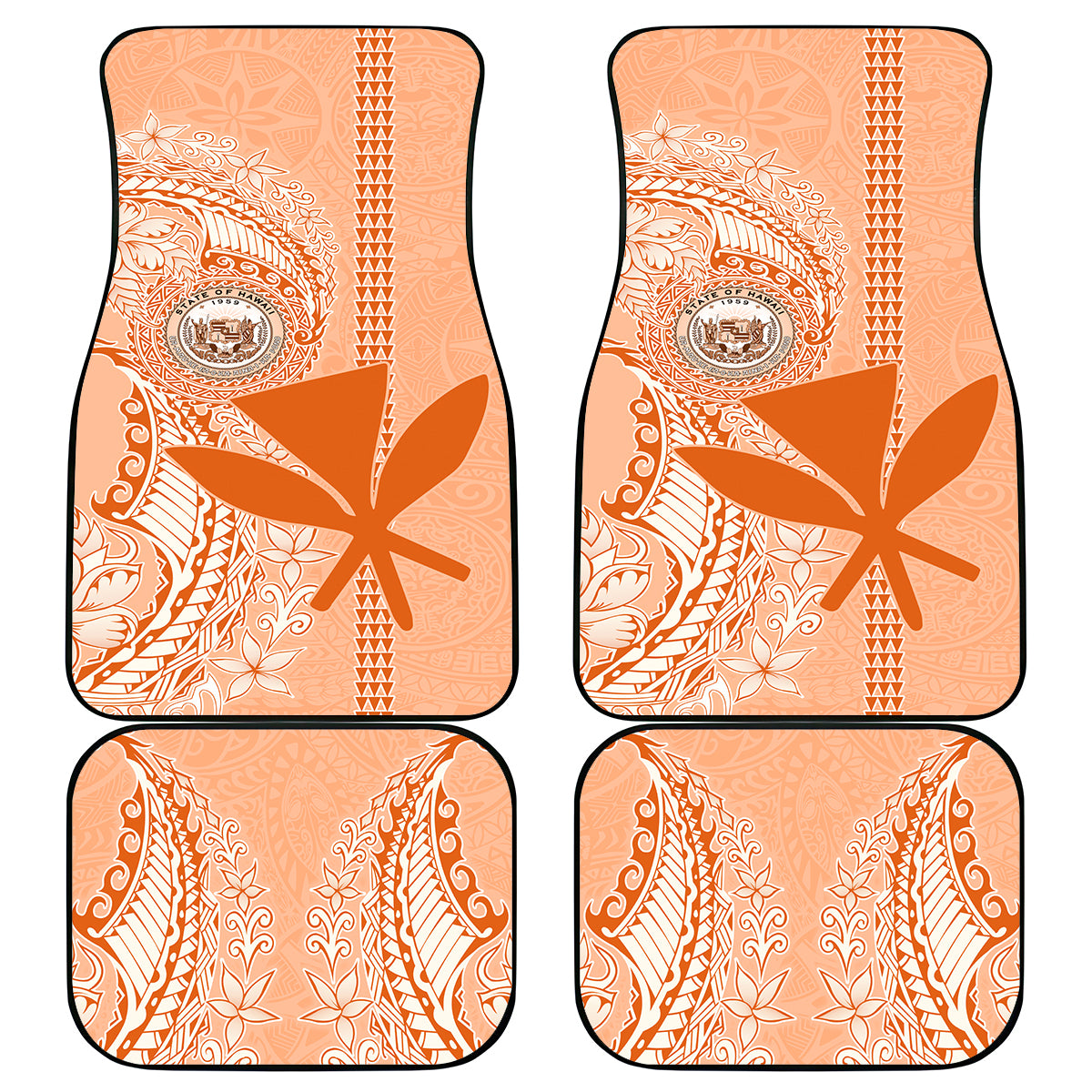 Kanaka Maoli Tropical Flowers with Kakau Tribal Car Mats Peach Fuzz Color LT03 Peach Fuzz - Polynesian Pride