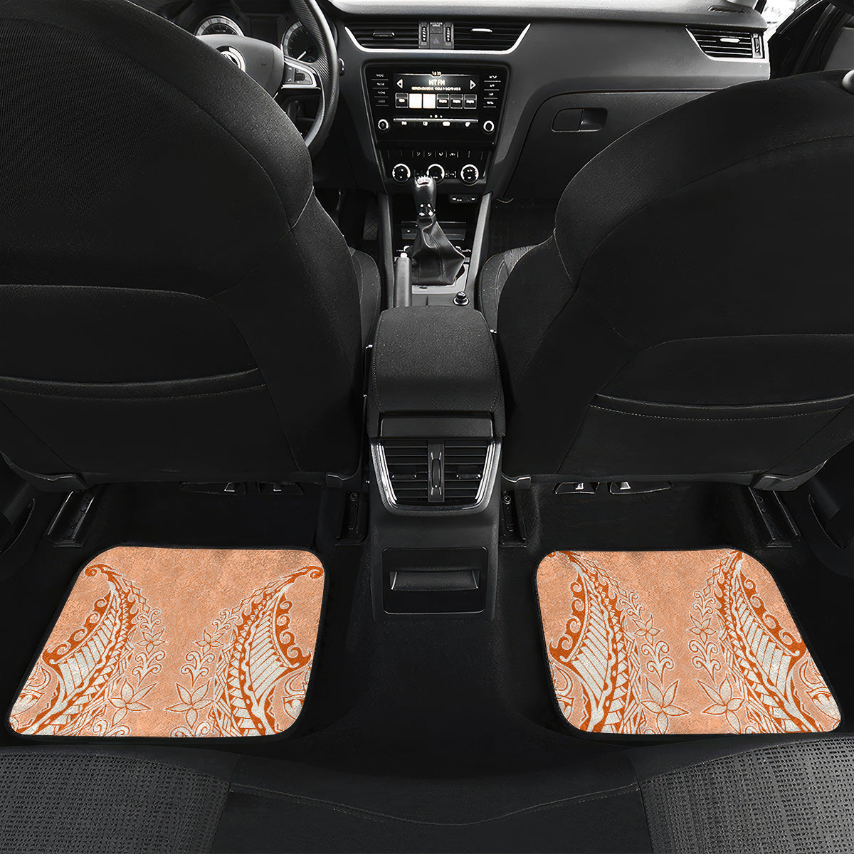 Kanaka Maoli Tropical Flowers with Kakau Tribal Car Mats Peach Fuzz Color LT03 - Polynesian Pride