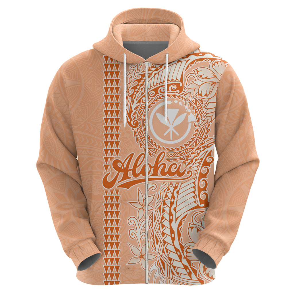 Kanaka Maoli Tropical Flowers with Kakau Tribal Hoodie Peach Fuzz Color LT03 - Polynesian Pride