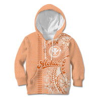 Kanaka Maoli Tropical Flowers with Kakau Tribal Kid Hoodie Peach Fuzz Color LT03 Hoodie Peach Fuzz - Polynesian Pride