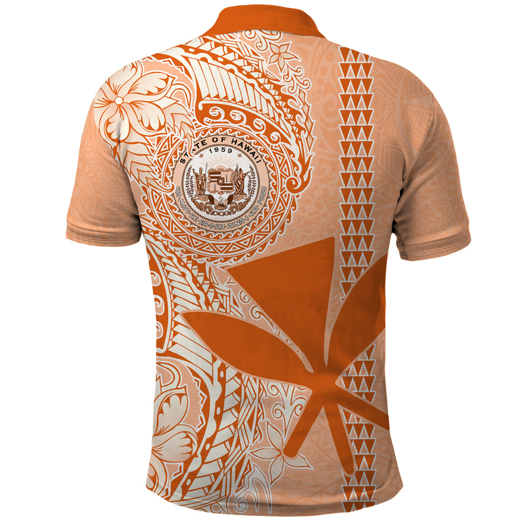 Kanaka Maoli Tropical Flowers with Kakau Tribal Polo Shirt Peach Fuzz Color LT03 - Polynesian Pride