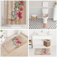 Hawaiian Tropical Flowers and Tribal Turtles Bathroom Set Polynesian Art Motifs Beige Color - Polynesian Pride