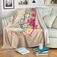 Hawaiian Tropical Flowers and Tribal Turtles Blanket Polynesian Art Motifs Beige Color - Polynesian Pride