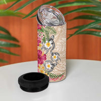 Hawaiian Tropical Flowers and Tribal Turtles 4 in 1 Can Cooler Tumbler Polynesian Art Motifs Beige Color - Polynesian Pride