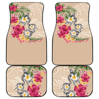 Hawaiian Tropical Flowers and Tribal Turtles Car Mats Polynesian Art Motifs Beige Color - Polynesian Pride