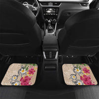 Hawaiian Tropical Flowers and Tribal Turtles Car Mats Polynesian Art Motifs Beige Color - Polynesian Pride