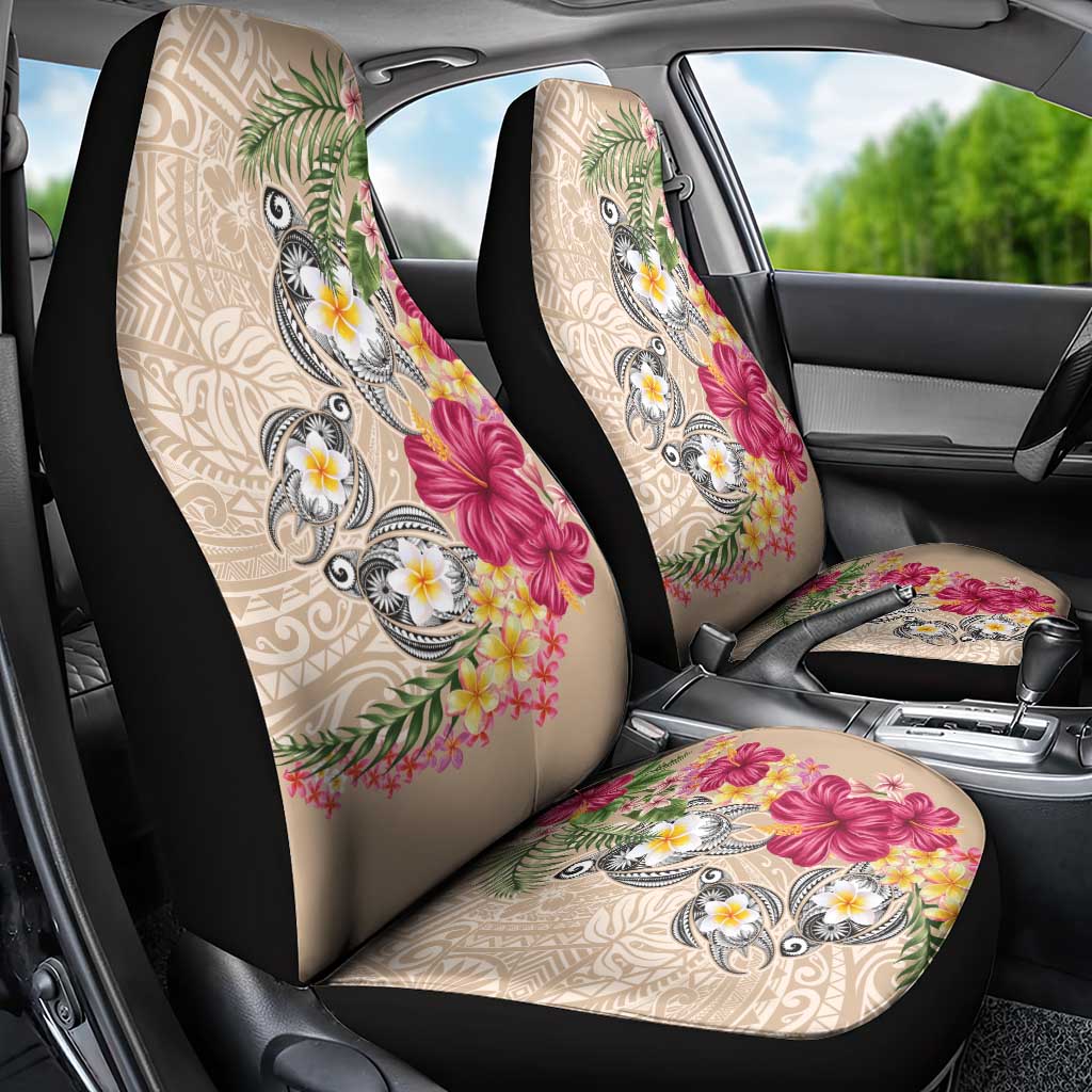 Hawaiian Tropical Flowers and Tribal Turtles Car Seat Cover Polynesian Art Motifs Beige Color - Polynesian Pride