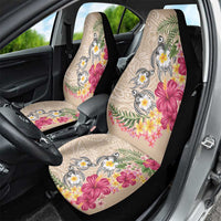 Hawaiian Tropical Flowers and Tribal Turtles Car Seat Cover Polynesian Art Motifs Beige Color - Polynesian Pride