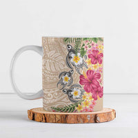 Hawaiian Tropical Flowers and Tribal Turtles Ceramic Mug Polynesian Art Motifs Beige Color - Polynesian Pride