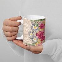 Hawaiian Tropical Flowers and Tribal Turtles Ceramic Mug Polynesian Art Motifs Beige Color - Polynesian Pride
