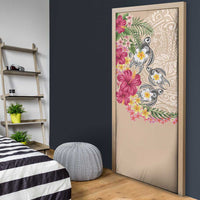 Hawaiian Tropical Flowers and Tribal Turtles Door Cover Polynesian Art Motifs Beige Color - Polynesian Pride