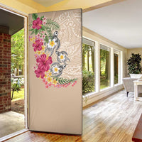 Hawaiian Tropical Flowers and Tribal Turtles Door Cover Polynesian Art Motifs Beige Color - Polynesian Pride