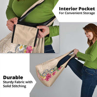 Hawaiian Tropical Flowers and Tribal Turtles Grocery Bag Polynesian Art Motifs Beige Color - Polynesian Pride