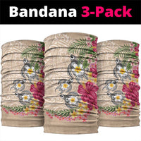 Hawaiian Tropical Flowers and Tribal Turtles Neck Gaiter Polynesian Art Motifs Beige Color - Polynesian Pride