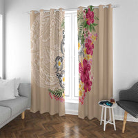 Hawaiian Tropical Flowers and Tribal Turtles Window Curtain Polynesian Art Motifs Beige Color - Polynesian Pride
