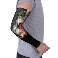 Hawaiian Tropical Flowers and Tribal Turtles Arm Sleeves Polynesian Art Motifs Black Color - Polynesian Pride