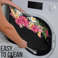 Hawaiian Tropical Flowers and Tribal Turtles Bathroom Set Polynesian Art Motifs Black Color - Polynesian Pride