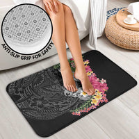 Hawaiian Tropical Flowers and Tribal Turtles Bathroom Set Polynesian Art Motifs Black Color - Polynesian Pride