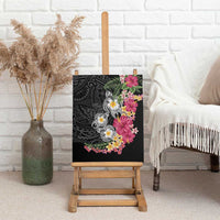 Hawaiian Tropical Flowers and Tribal Turtles Canvas Wall Art Polynesian Art Motifs Black Color - Polynesian Pride