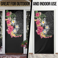 Hawaiian Tropical Flowers and Tribal Turtles Door Cover Polynesian Art Motifs Black Color - Polynesian Pride