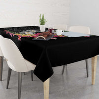 Hawaiian Tropical Flowers and Tribal Turtles Tablecloth Polynesian Art Motifs Black Color - Polynesian Pride