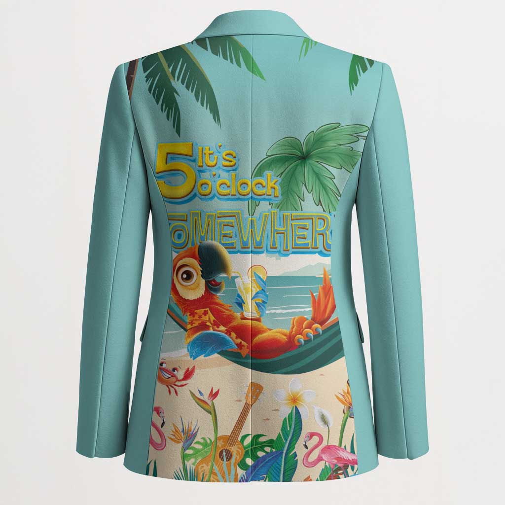 Aloha Hawaii It's 5 o'clock Somewhere Blazer Chill Parrot on Beach with Tropical Plants - Polynesian Pride