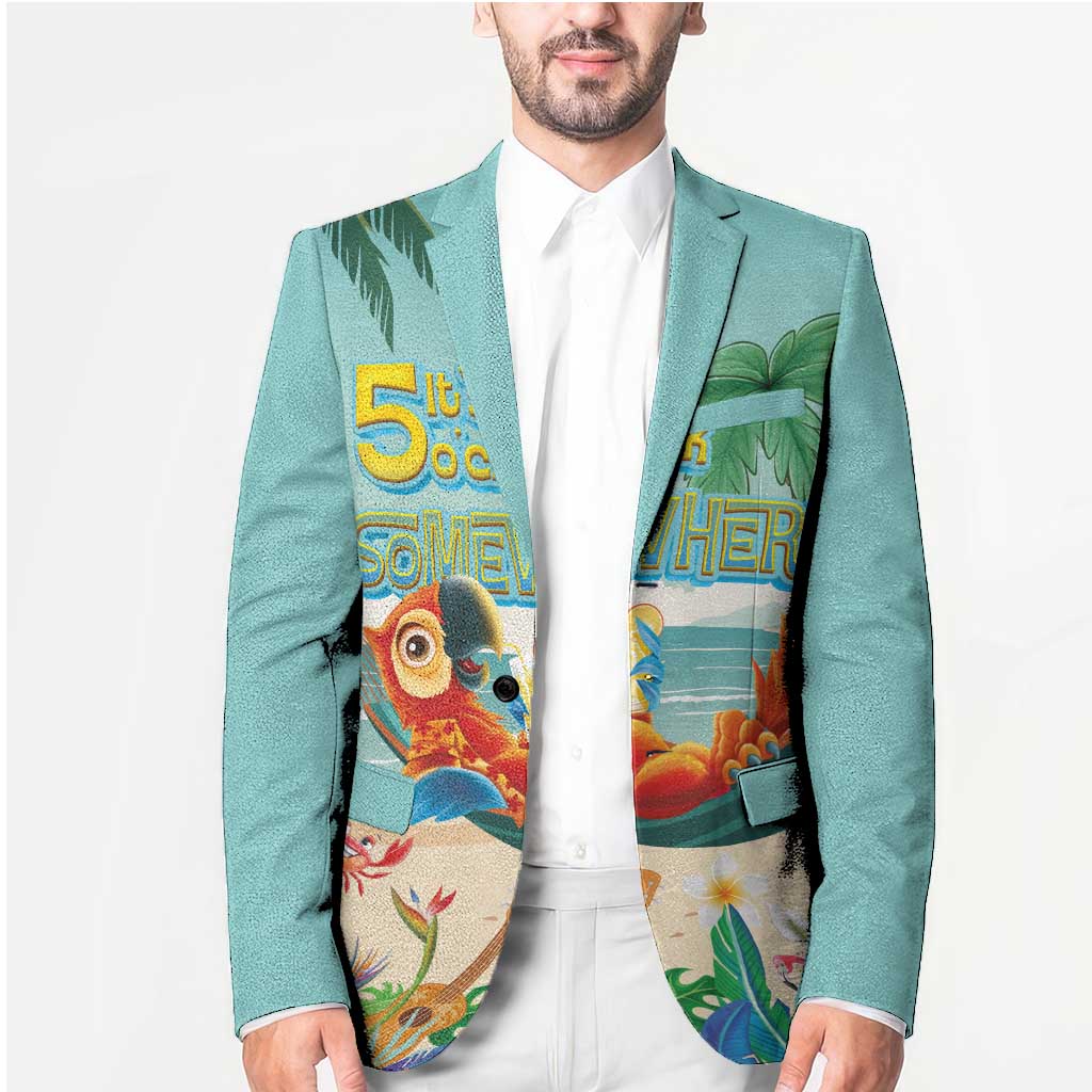 Aloha Hawaii It's 5 o'clock Somewhere Blazer Chill Parrot on Beach with Tropical Plants - Polynesian Pride