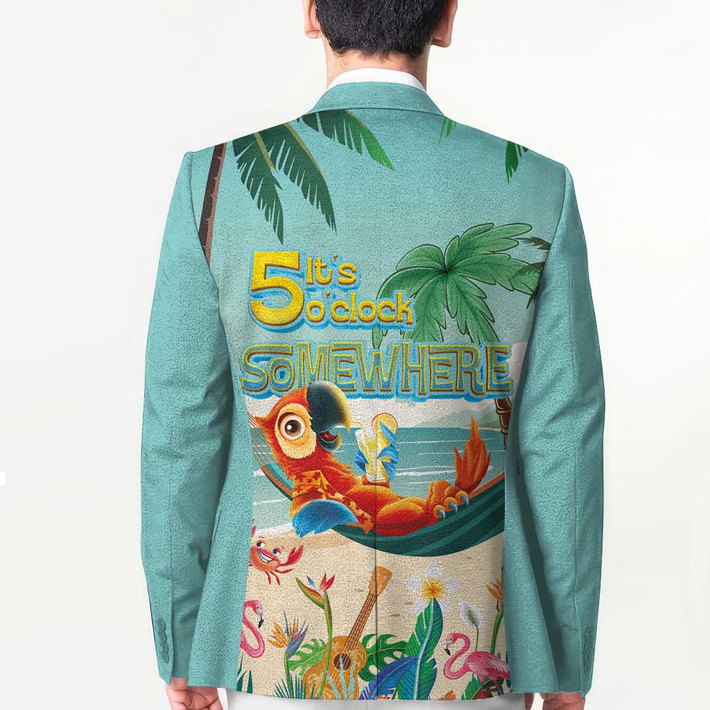 Aloha Hawaii It's 5 o'clock Somewhere Blazer Chill Parrot on Beach with Tropical Plants - Polynesian Pride