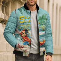 Aloha Hawaii It's 5 o'clock Somewhere Bomber Puffer Jacket Chill Parrot on Beach with Tropical Plants - Polynesian Pride