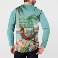 Aloha Hawaii It's 5 o'clock Somewhere Button Sweatshirt Chill Parrot on Beach with Tropical Plants - Polynesian Pride