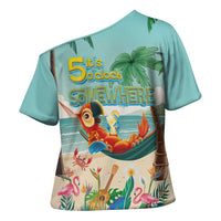 Aloha Hawaii It's 5 o'clock Somewhere Cross Shoulder Shirt Chill Parrot on Beach with Tropical Plants - Polynesian Pride