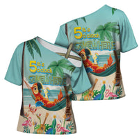 Aloha Hawaii It's 5 o'clock Somewhere Cross Shoulder Shirt Chill Parrot on Beach with Tropical Plants - Polynesian Pride