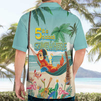Aloha Hawaii It's 5 o'clock Somewhere Hawaiian Shirt Chill Parrot on Beach with Tropical Plants - Polynesian Pride