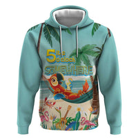 Aloha Hawaii It's 5 o'clock Somewhere Hoodie Chill Parrot on Beach with Tropical Plants - Polynesian Pride