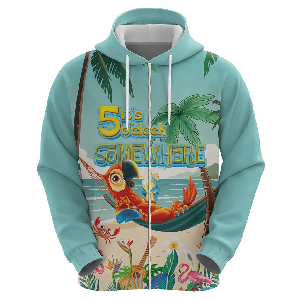 Aloha Hawaii It's 5 o'clock Somewhere Hoodie Chill Parrot on Beach with Tropical Plants - Polynesian Pride