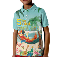 Aloha Hawaii It's 5 o'clock Somewhere Kid Polo Shirt Chill Parrot on Beach with Tropical Plants - Polynesian Pride