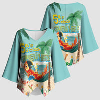 Aloha Hawaii It's 5 o'clock Somewhere Kimono Sleeve Blouse Chill Parrot on Beach with Tropical Plants - Polynesian Pride