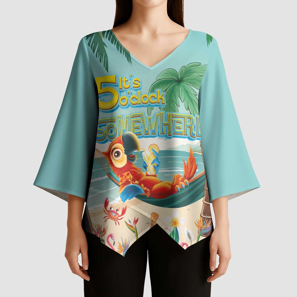 Aloha Hawaii It's 5 o'clock Somewhere Kimono Sleeve Blouse Chill Parrot on Beach with Tropical Plants - Polynesian Pride