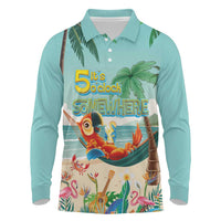 Aloha Hawaii It's 5 o'clock Somewhere Long Sleeve Polo Shirt Chill Parrot on Beach with Tropical Plants - Polynesian Pride
