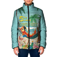 Aloha Hawaii It's 5 o'clock Somewhere Padded Jacket Chill Parrot on Beach with Tropical Plants - Polynesian Pride