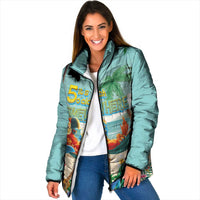 Aloha Hawaii It's 5 o'clock Somewhere Padded Jacket Chill Parrot on Beach with Tropical Plants - Polynesian Pride