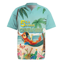 Aloha Hawaii It's 5 o'clock Somewhere Rugby Jersey Chill Parrot on Beach with Tropical Plants - Polynesian Pride