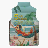Aloha Hawaii It's 5 o'clock Somewhere Sleeveless Puffer Jacket Chill Parrot on Beach with Tropical Plants - Polynesian Pride