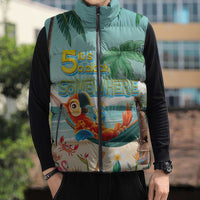 Aloha Hawaii It's 5 o'clock Somewhere Sleeveless Puffer Jacket Chill Parrot on Beach with Tropical Plants - Polynesian Pride