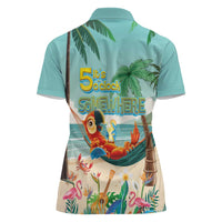 Aloha Hawaii It's 5 o'clock Somewhere Women Polo Shirt Chill Parrot on Beach with Tropical Plants - Polynesian Pride