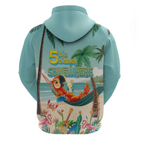 Aloha Hawaii It's 5 o'clock Somewhere Zip Hoodie Chill Parrot on Beach with Tropical Plants - Polynesian Pride