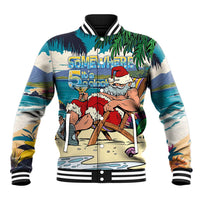 Mele Kalikimaka Hawaii It's 5 o'clock Somewhere Baseball Jacket Funny Lazy Santa Claus Chilling with Cocktail - Polynesian Pride