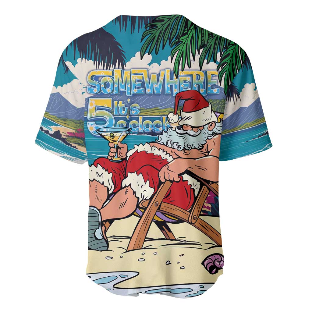 Mele Kalikimaka Hawaii It's 5 o'clock Somewhere Baseball Jersey Funny Lazy Santa Claus Chilling with Cocktail - Polynesian Pride