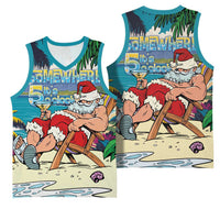 Mele Kalikimaka Hawaii It's 5 o'clock Somewhere Basketball Jersey Funny Lazy Santa Claus Chilling with Cocktail - Polynesian Pride
