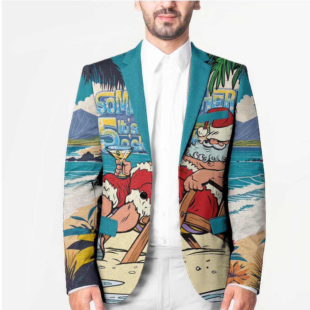 Mele Kalikimaka Hawaii It's 5 o'clock Somewhere Blazer Funny Lazy Santa Claus Chilling with Cocktail - Polynesian Pride